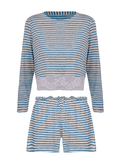Short Doll Manga Longa em Viscose Stripes