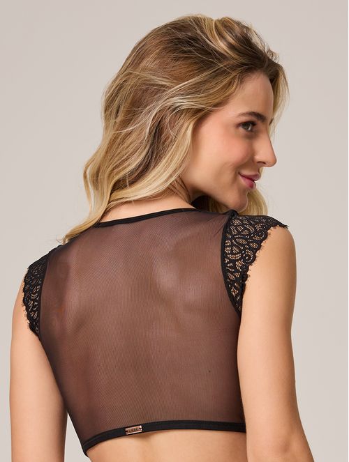 Cropped em Tule com Renda Fractal